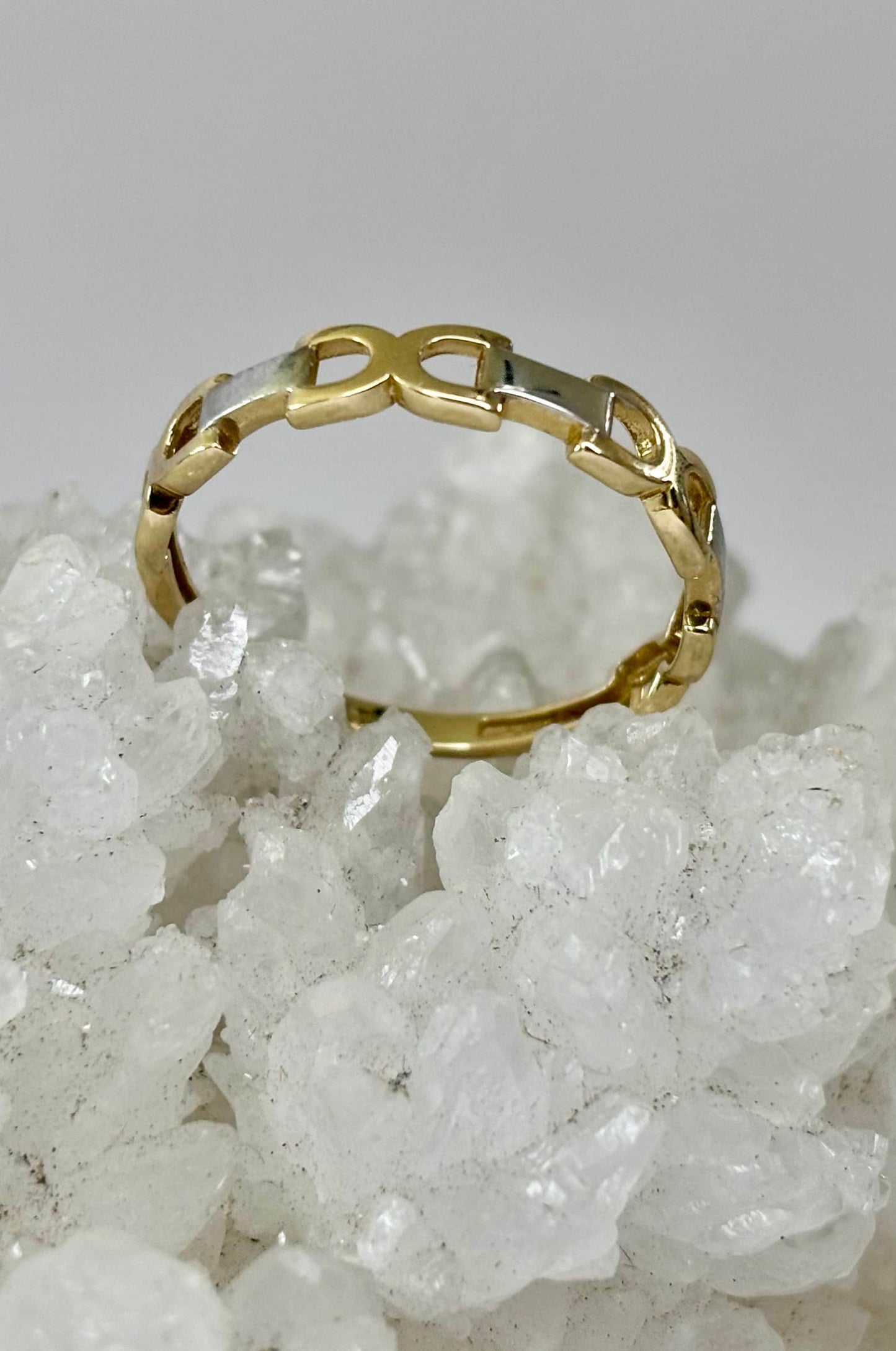 Anillo de Cadena en Oro Blanco y Oro Amarillo 14k
