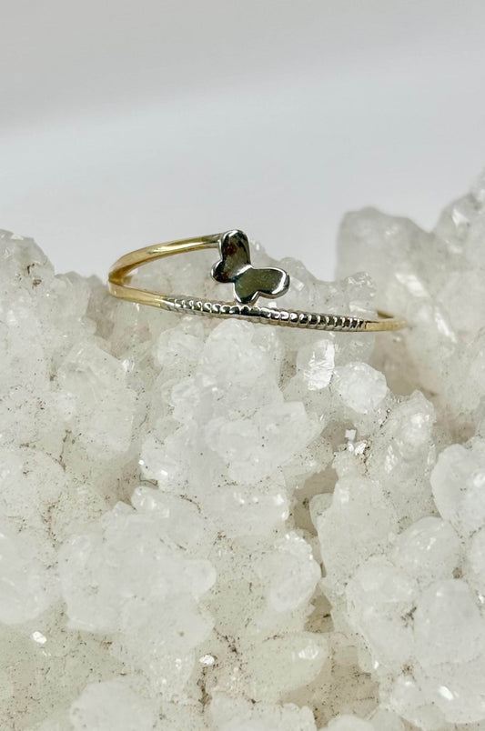 Anillo de Mariposa en Oro Blanco y Oro Amarillo 14k