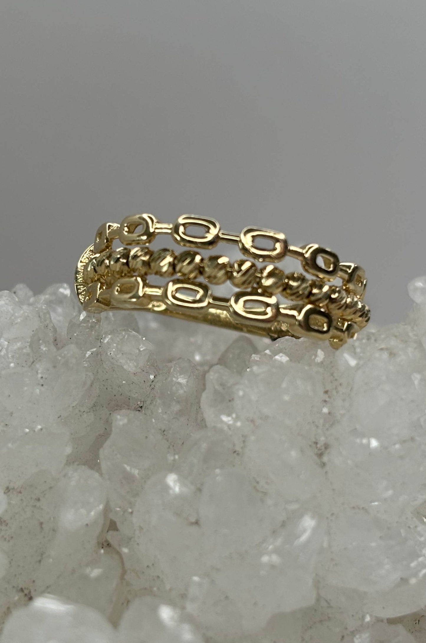 Anillo Triple Cadena con Corte Diamante en Oro Amarillo 14k