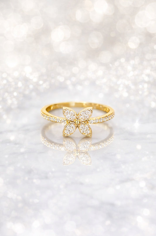 Anillo flor 4 pétalos en oro amarillo 14K