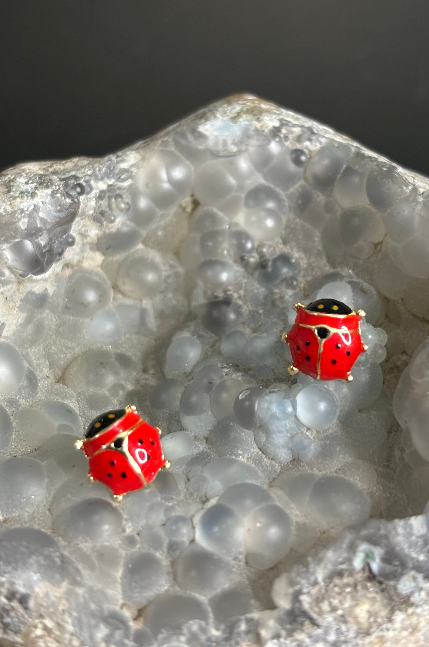 Aretes catarinas en oro amarillo de 10K con cerradura de bebé