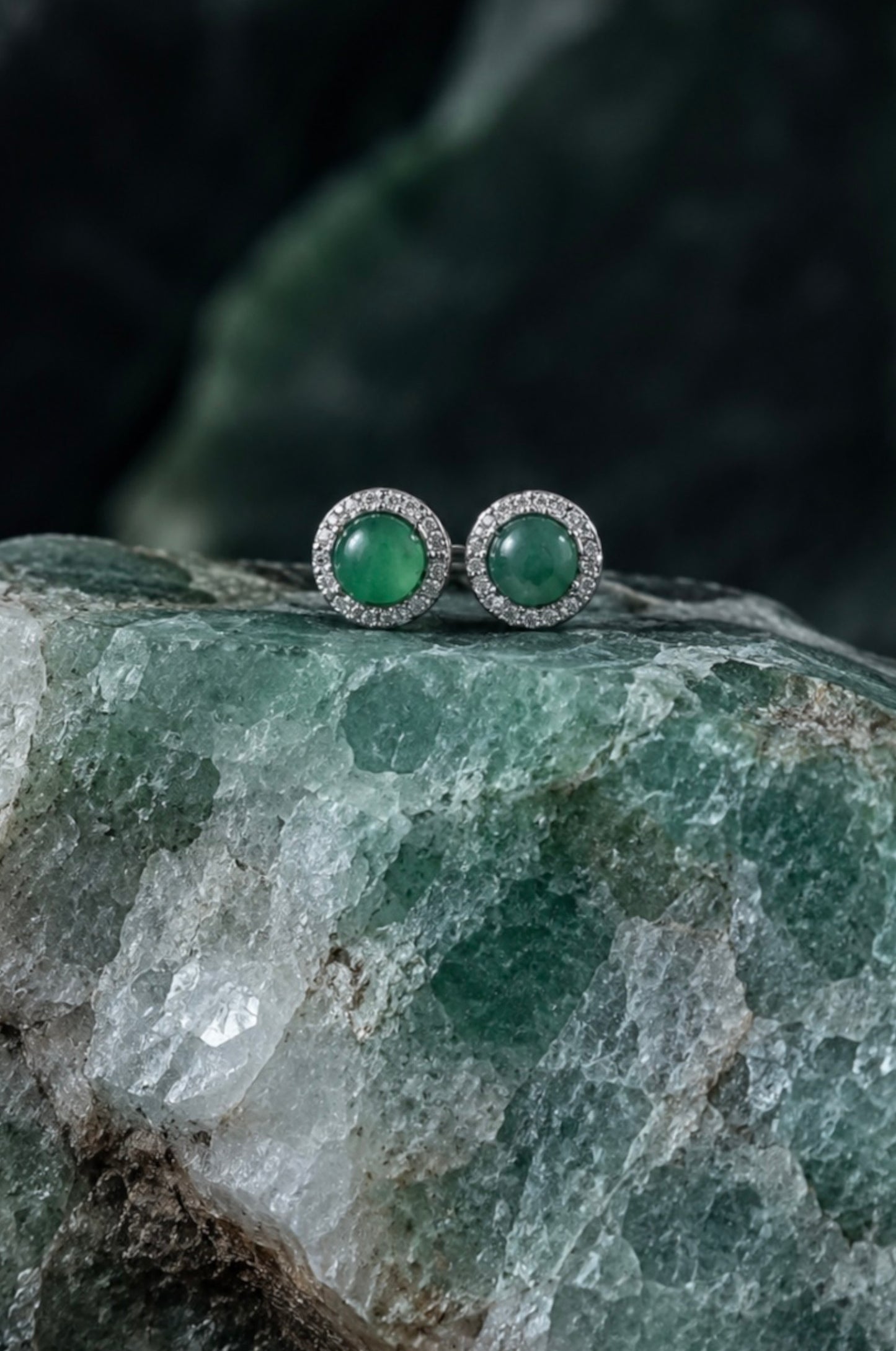 Aretes halo jade en plata 925