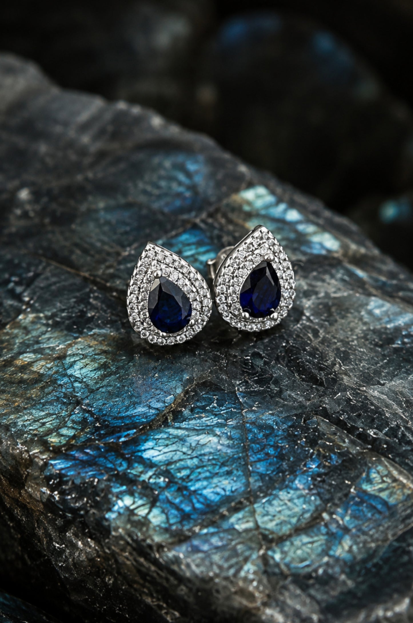 Aretes pera azul en plata 925