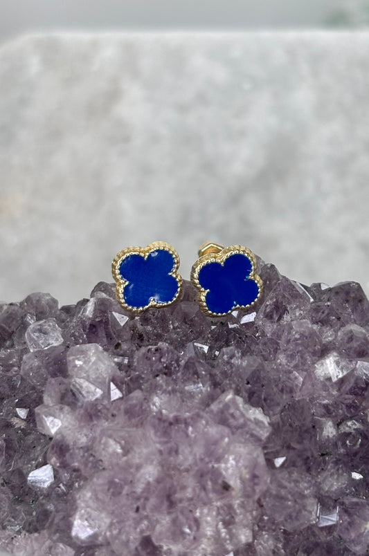Aretes trébol azul en oro italiano 10K