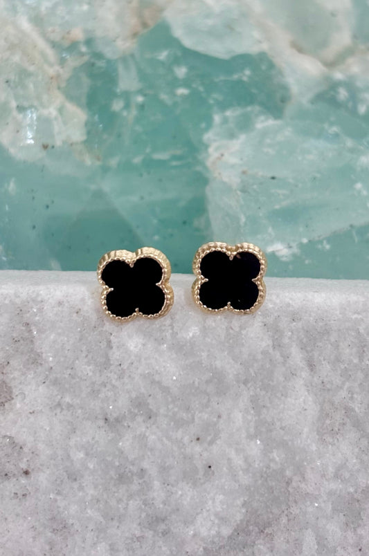 Aretes trébol negro en oro italiano 10K