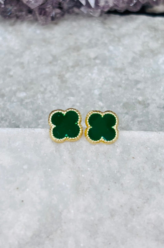 Aretes trébol verde en oro italiano 10K