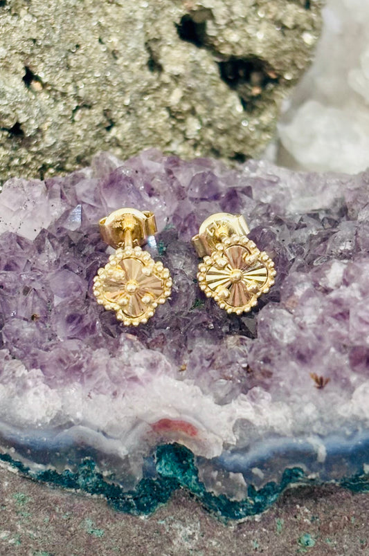 Aretes trébol diamantado en oro italiano 10K