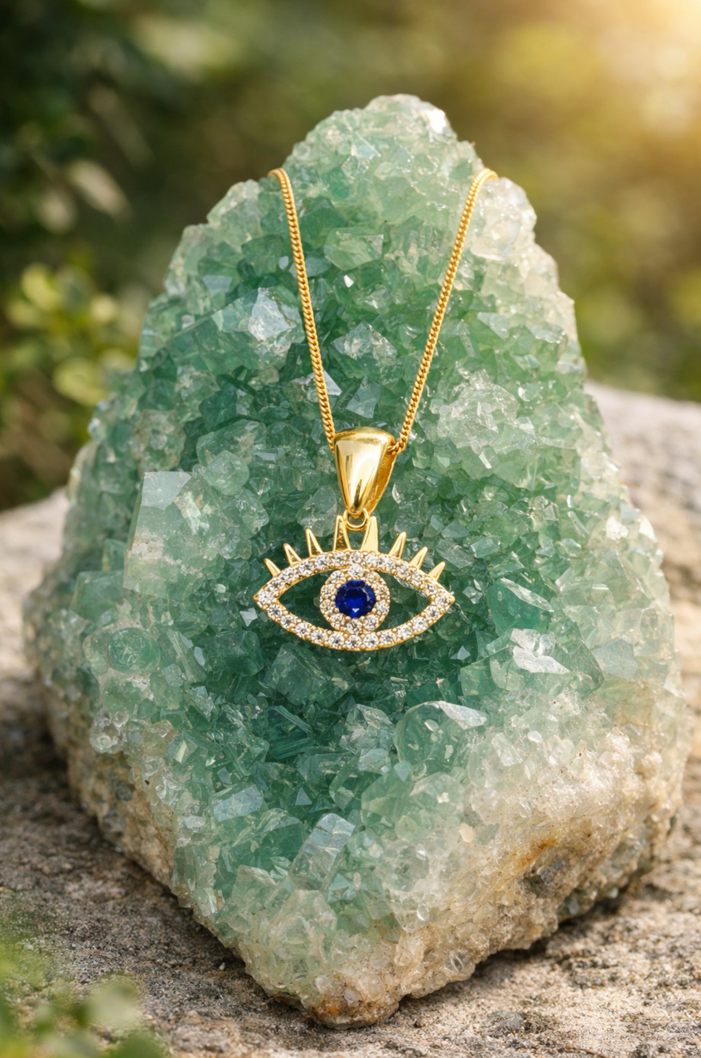 Collar Ojo Protector con Zirconitas Corte Diamante en Oro Amarillo 14k