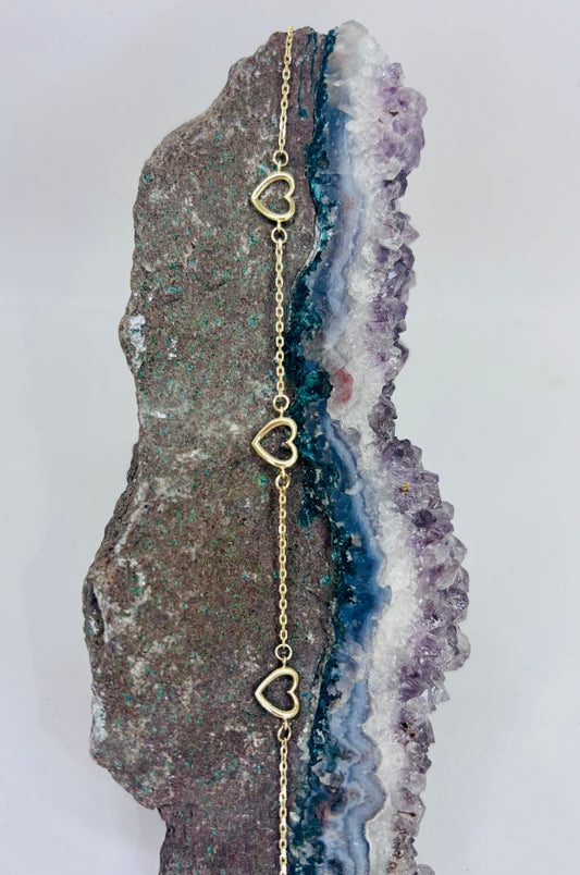 Pulsera tres corazones en oro italiano 10K