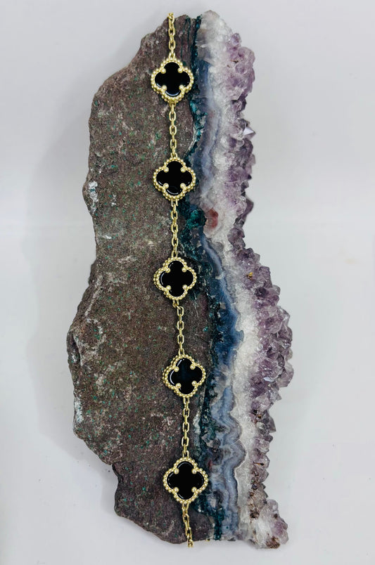 Pulsera trébol negro mediano en oro italiano 10K