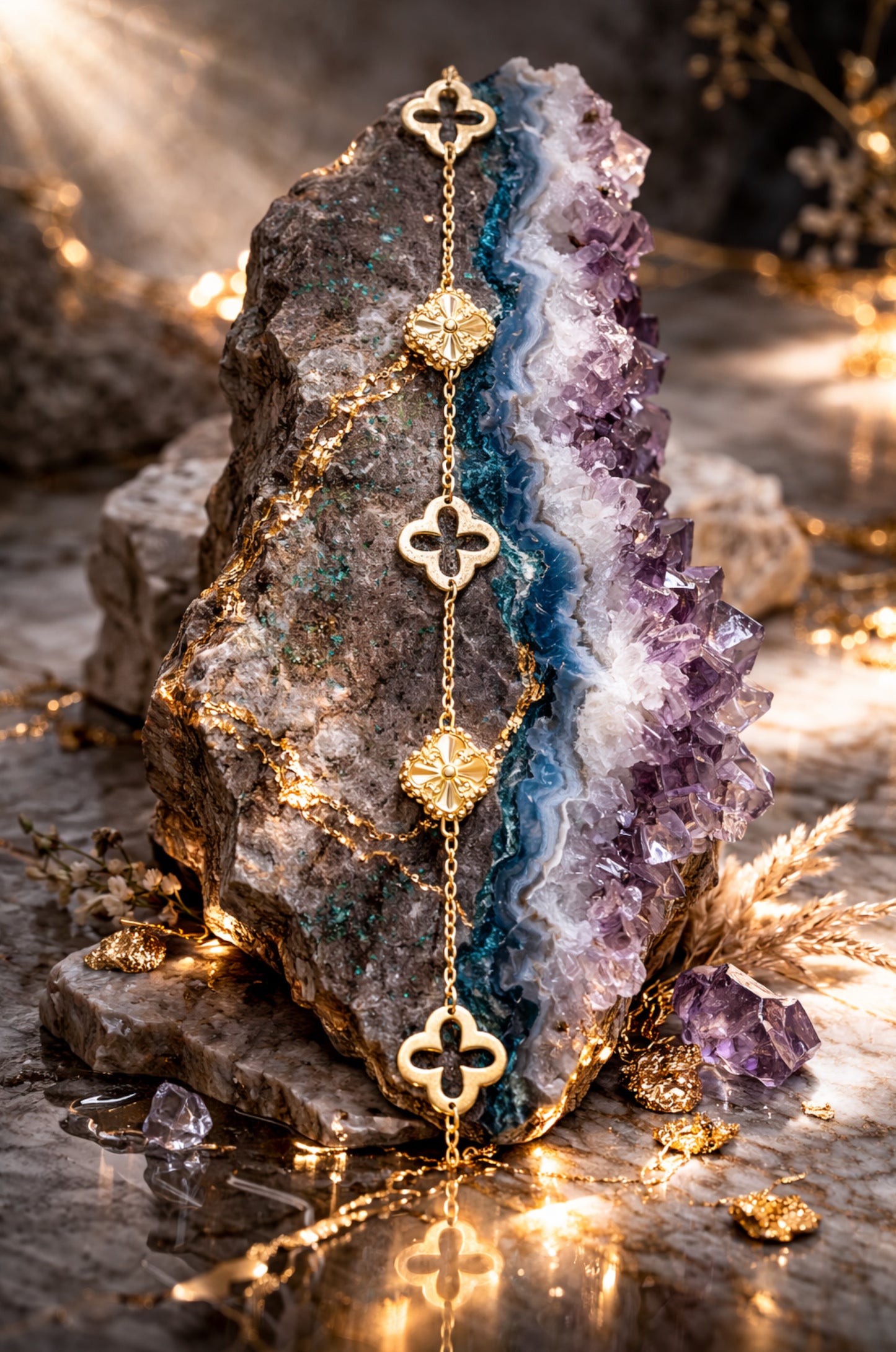 Pulsera trébol diamantado en oro italiano 10K