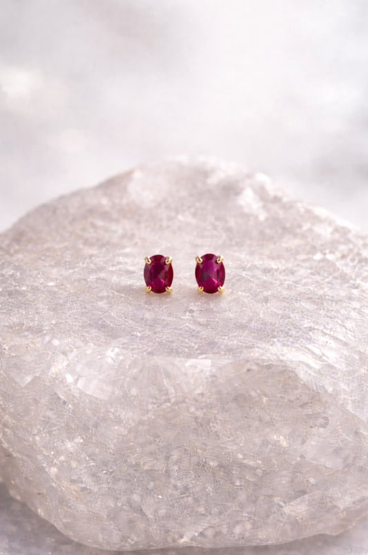 Aretes solitario rosa en oro amarillo 14K