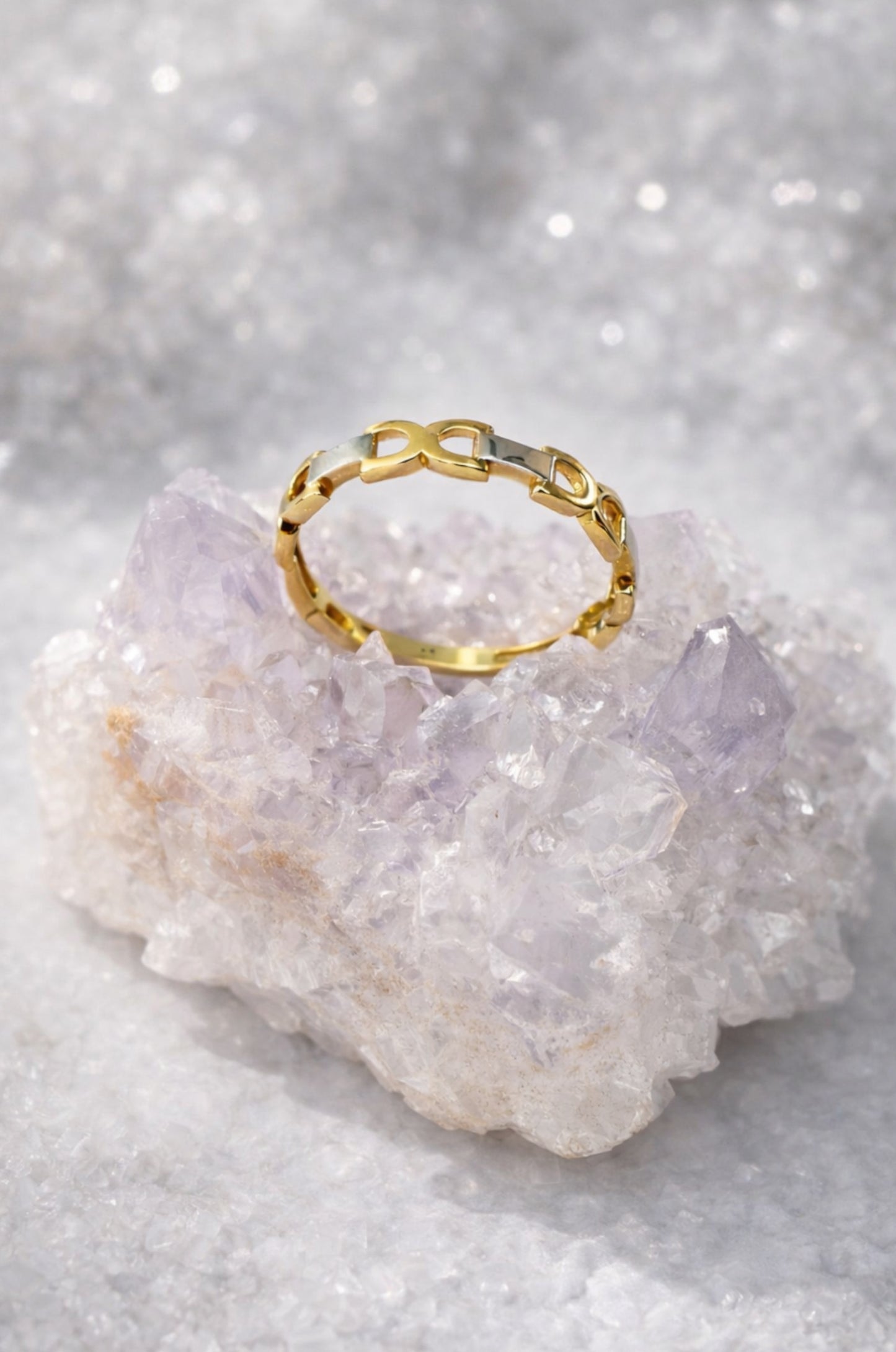 Anillo de Cadena en Oro Blanco y Oro Amarillo 14k
