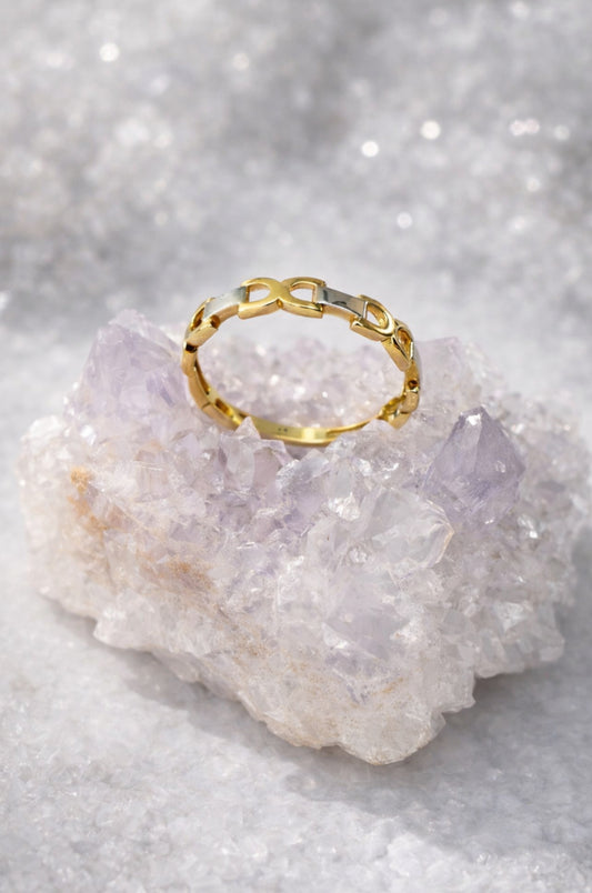 Anillo de Cadena en Oro Blanco y Oro Amarillo 14k