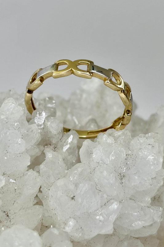 Anillo de Cadena en Oro Blanco y Oro Amarillo 14k