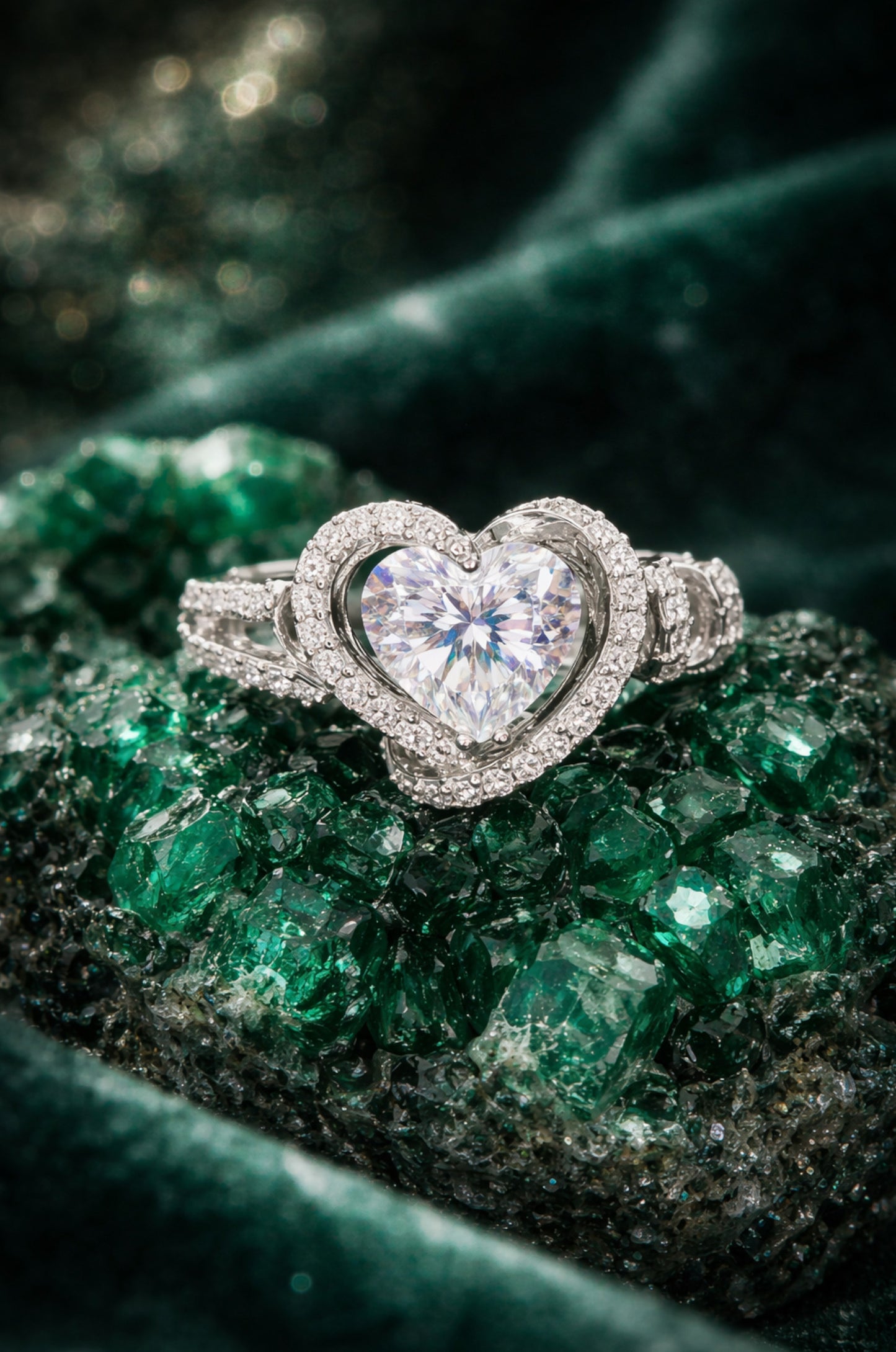 Anillo con zirconita corte corazón y diamante en plata 925