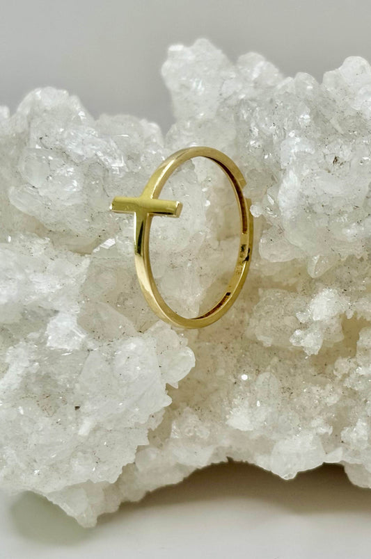 Anillo Liso de Cruz en Oro Amarillo 14k
