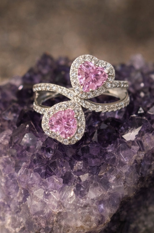 Anillo con zirconita rosa corte corazón en plata 925