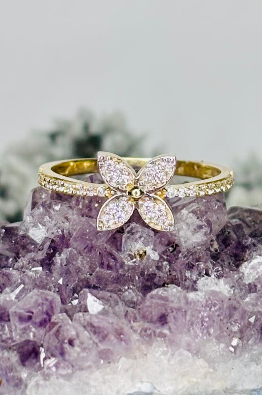 Anillo flor 4 pétalos en oro amarillo 14K