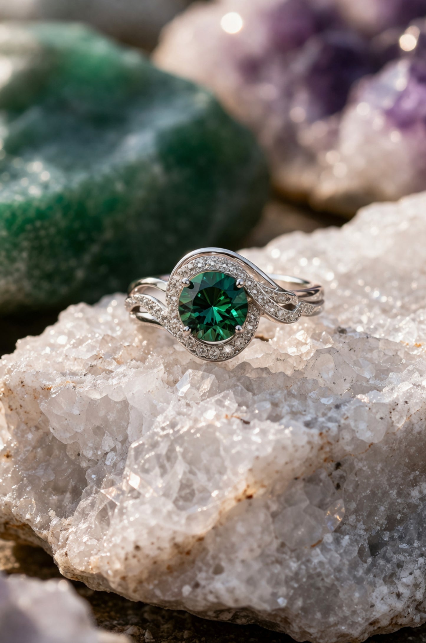Anillo halo aqua en plata 925