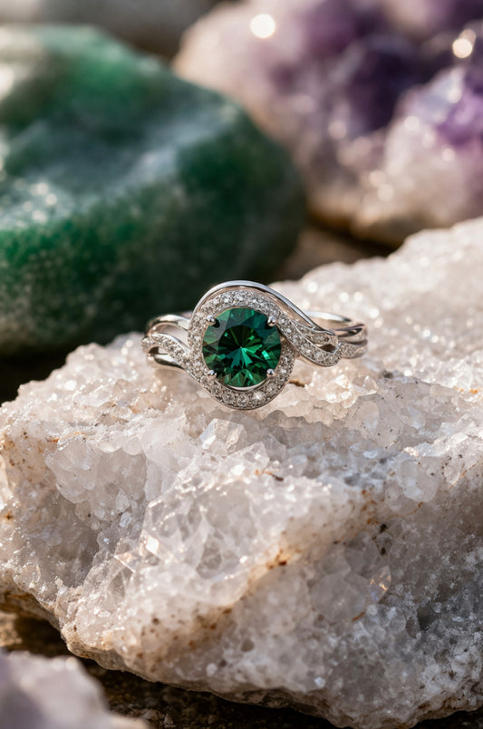 Anillo halo aqua en plata 925