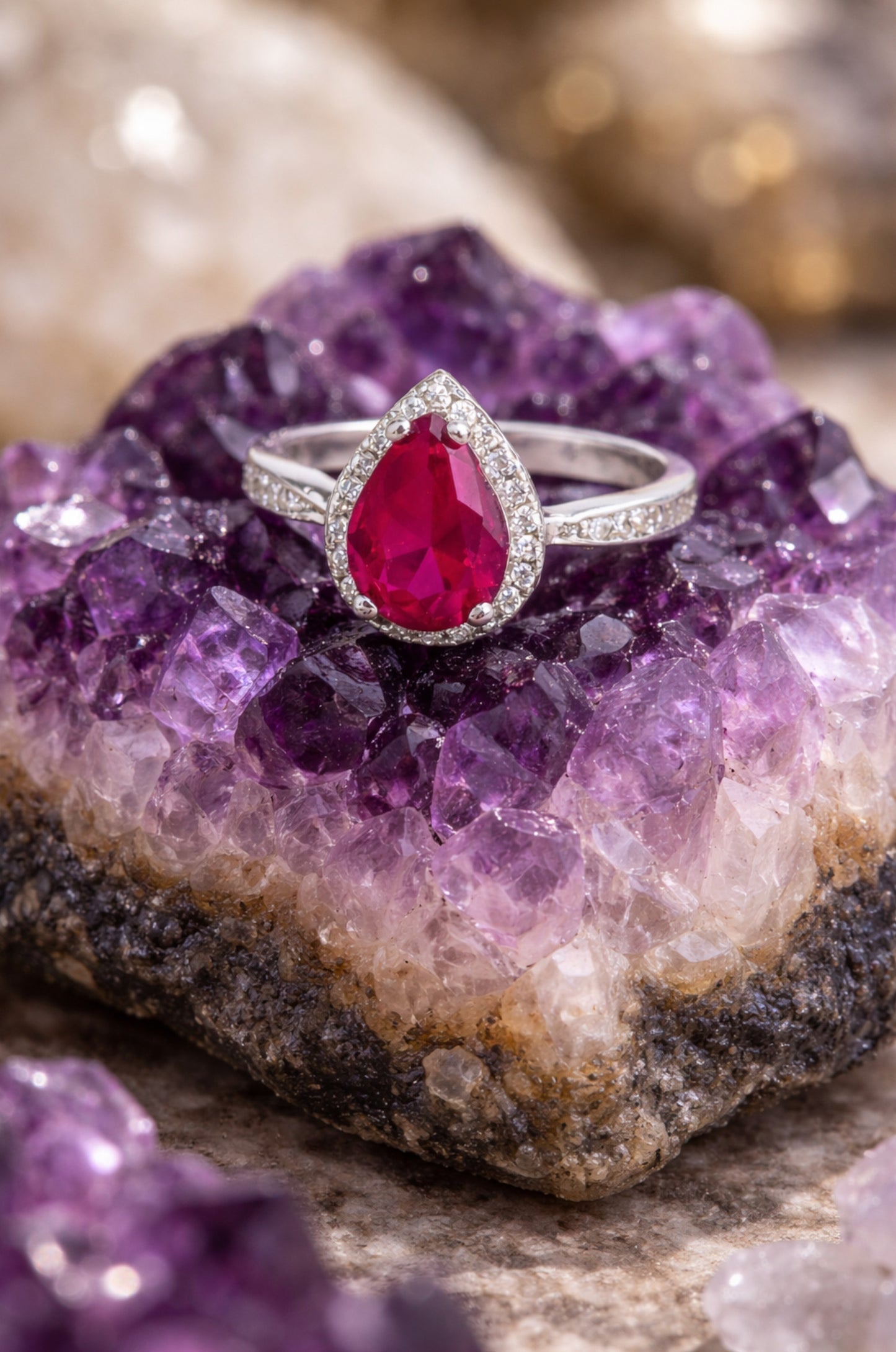 Anillo pera rosa en plata 925