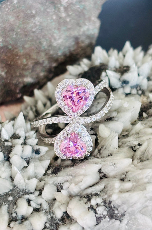 Anillo con zirconita rosa corte corazón en plata 925
