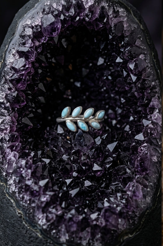 Anillo hojas larimar en plata 925