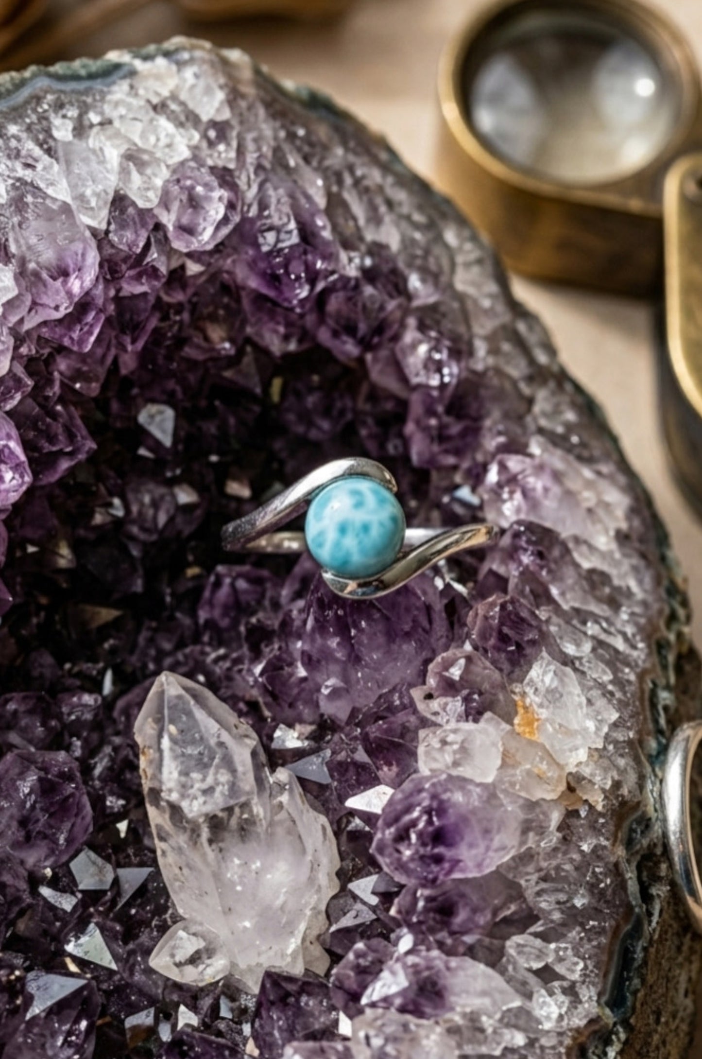 Anillo cabujón larimar en plata 925