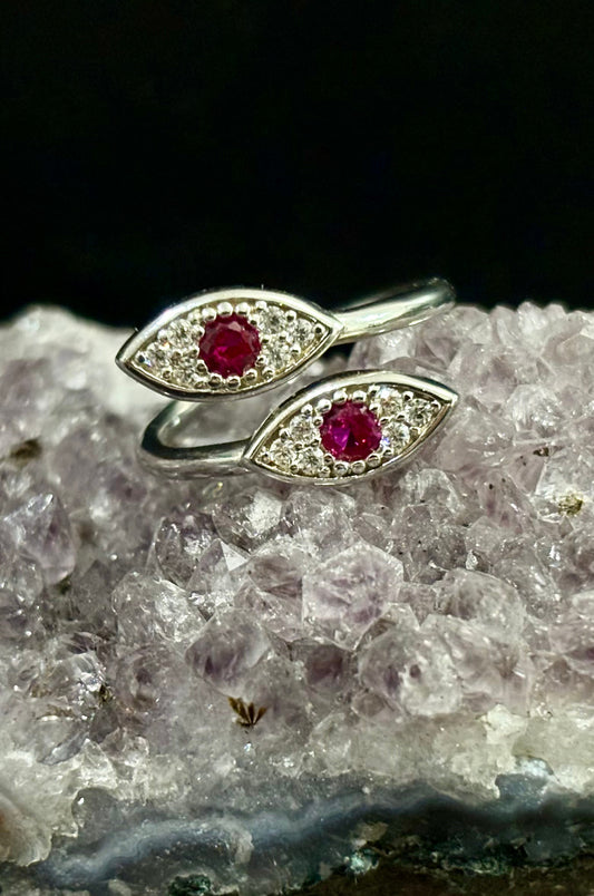 Anillo ojo protector con zirconita rosa en plata 925