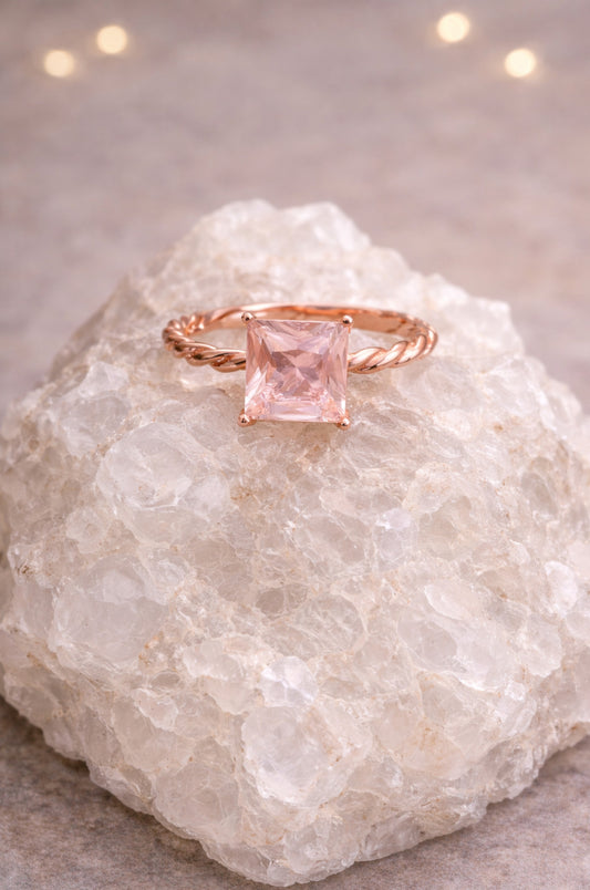 Anillo princesa en plata rosa 925