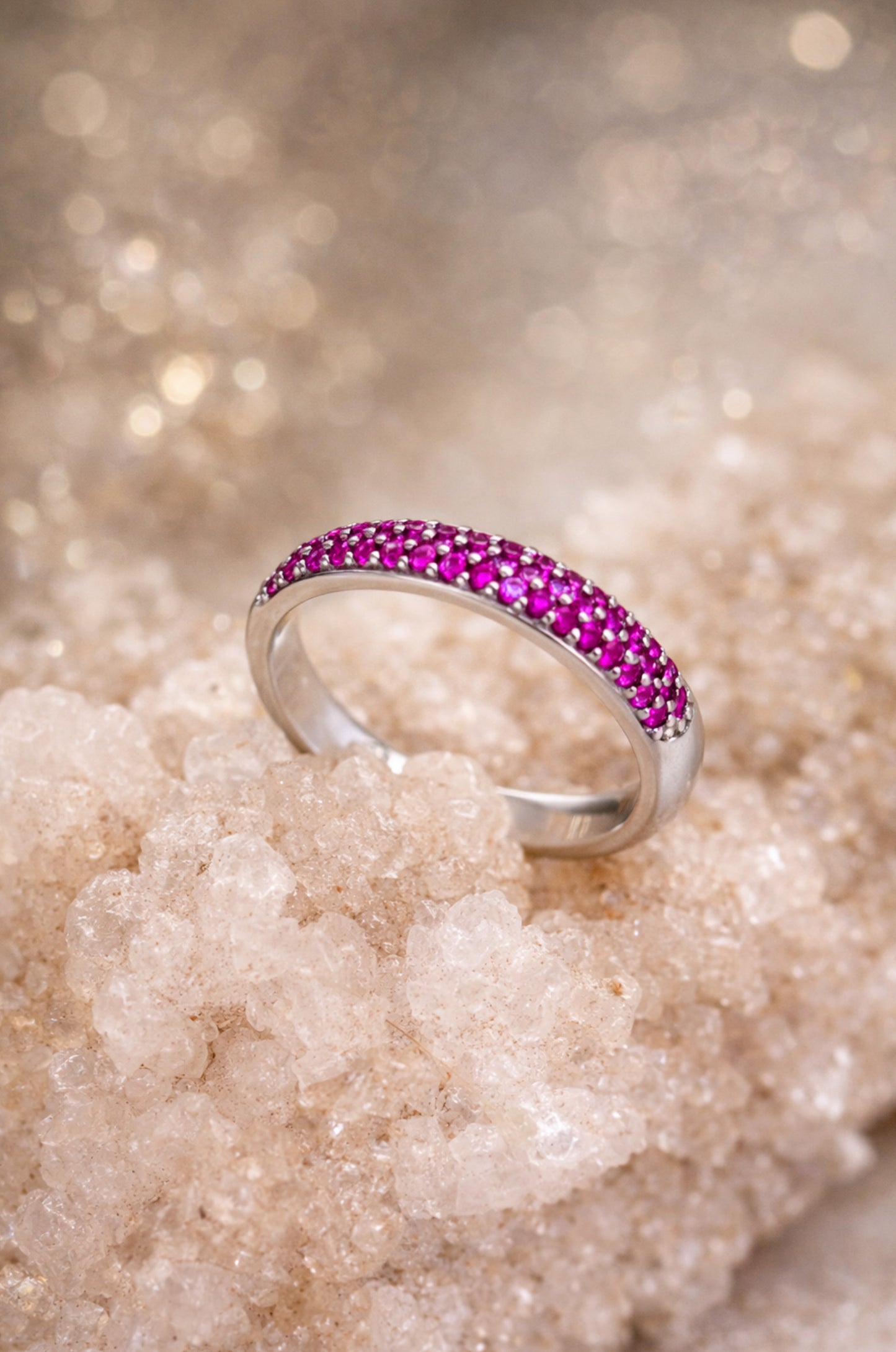 Anillo media churumbela pave rosa en plata 925