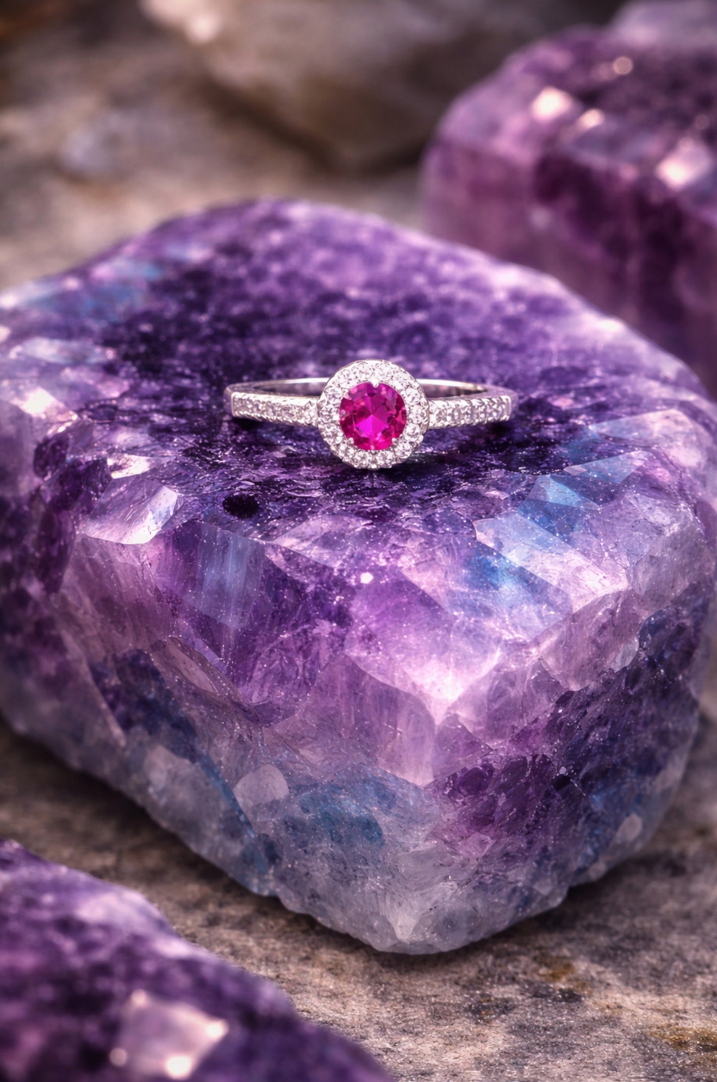 Anillo halo rosa en plata 925