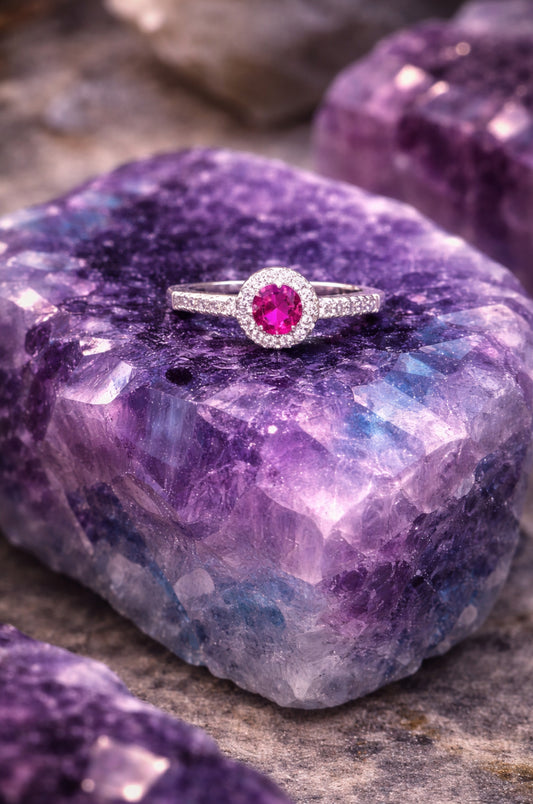 Anillo halo rosa en plata 925