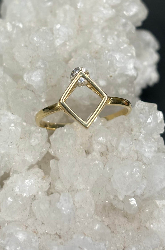 Anillo Rombo con Zirconita Corte Redondo en Oro Amarillo 14k