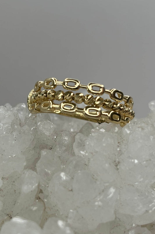 Anillo Triple Cadena con Corte Diamante en Oro Amarillo 14k