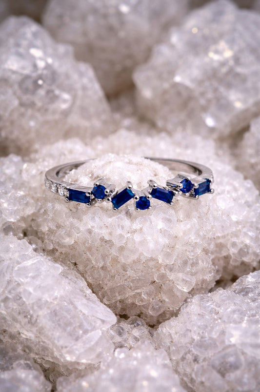 Anillo media churubela artdeco azul en plata 925
