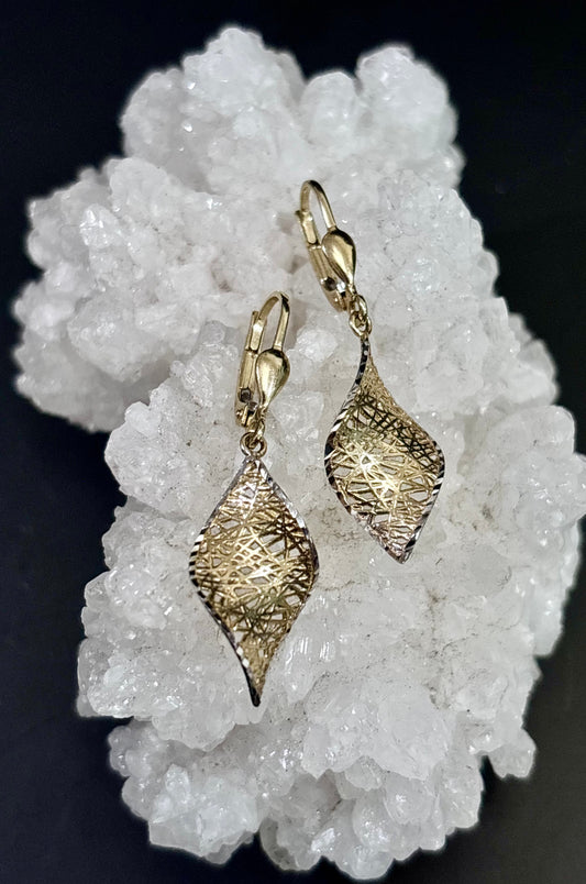 Aretes de colgar oro blanco y oro amarillo 10k con cerradura francesa