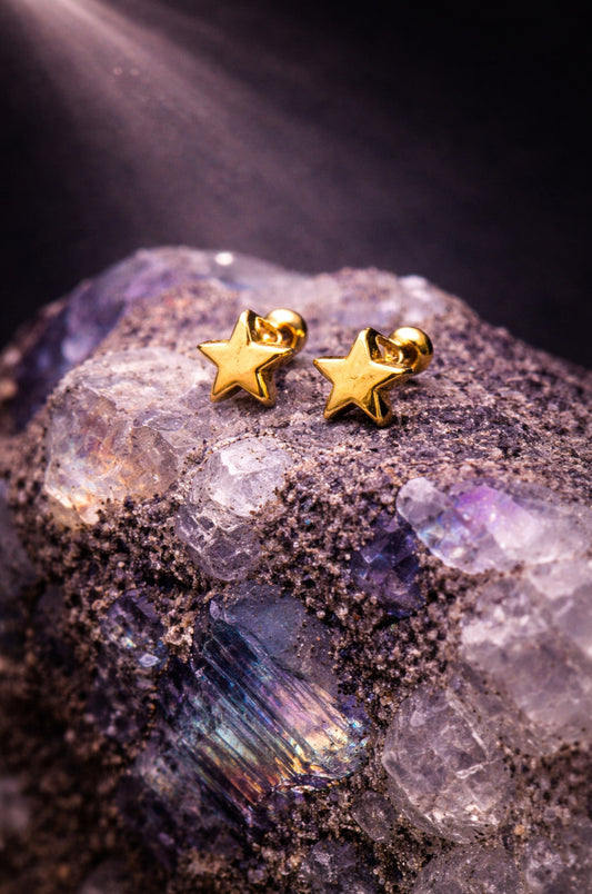 Aretes estrella pequeña en oro amarillo 14K