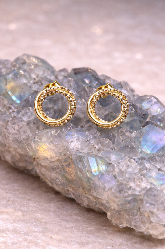 Aretes oro blanco, oro rosa y oro amarillo 14k con cerradura de poste