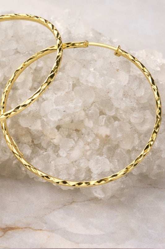 Arracadas corte diamante en oro amarillo 14k, 3.5 cm de diámetro