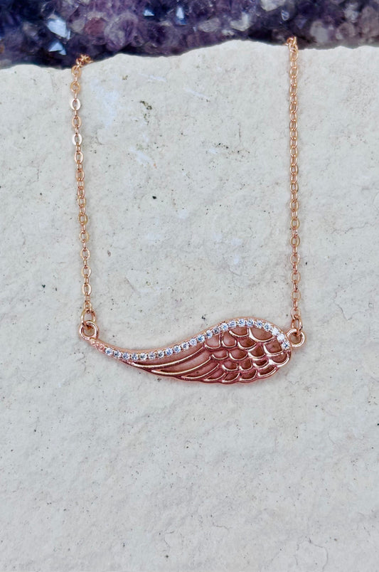 Collar ala de ángel de zirconitas blancas corte diamante en plata rosa 925