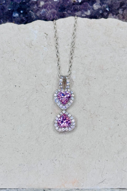 Collar con zirconitas rosas corte corazón en plata 925
