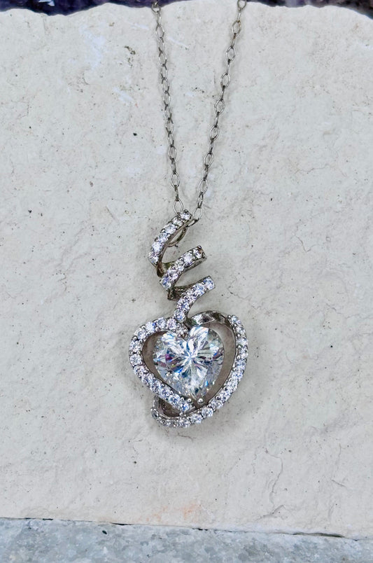 Collar de zirconita blanca corte corazón en plata 925