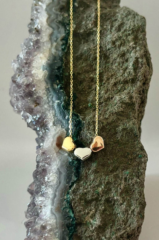 Collar Corazones en 3 Oros: Blanco, Rosa y Amarillo 14k