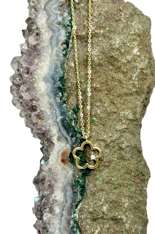 Collar de Flor en Oro Amarillo 14k con Zirconita Corte Redondo