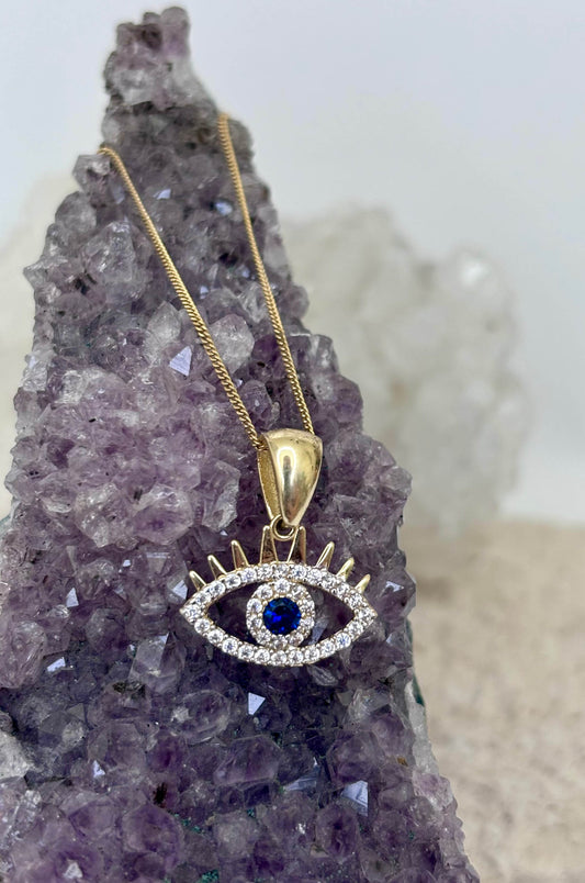 Collar Ojo Protector con Zirconitas Corte Diamante en Oro Amarillo 14k
