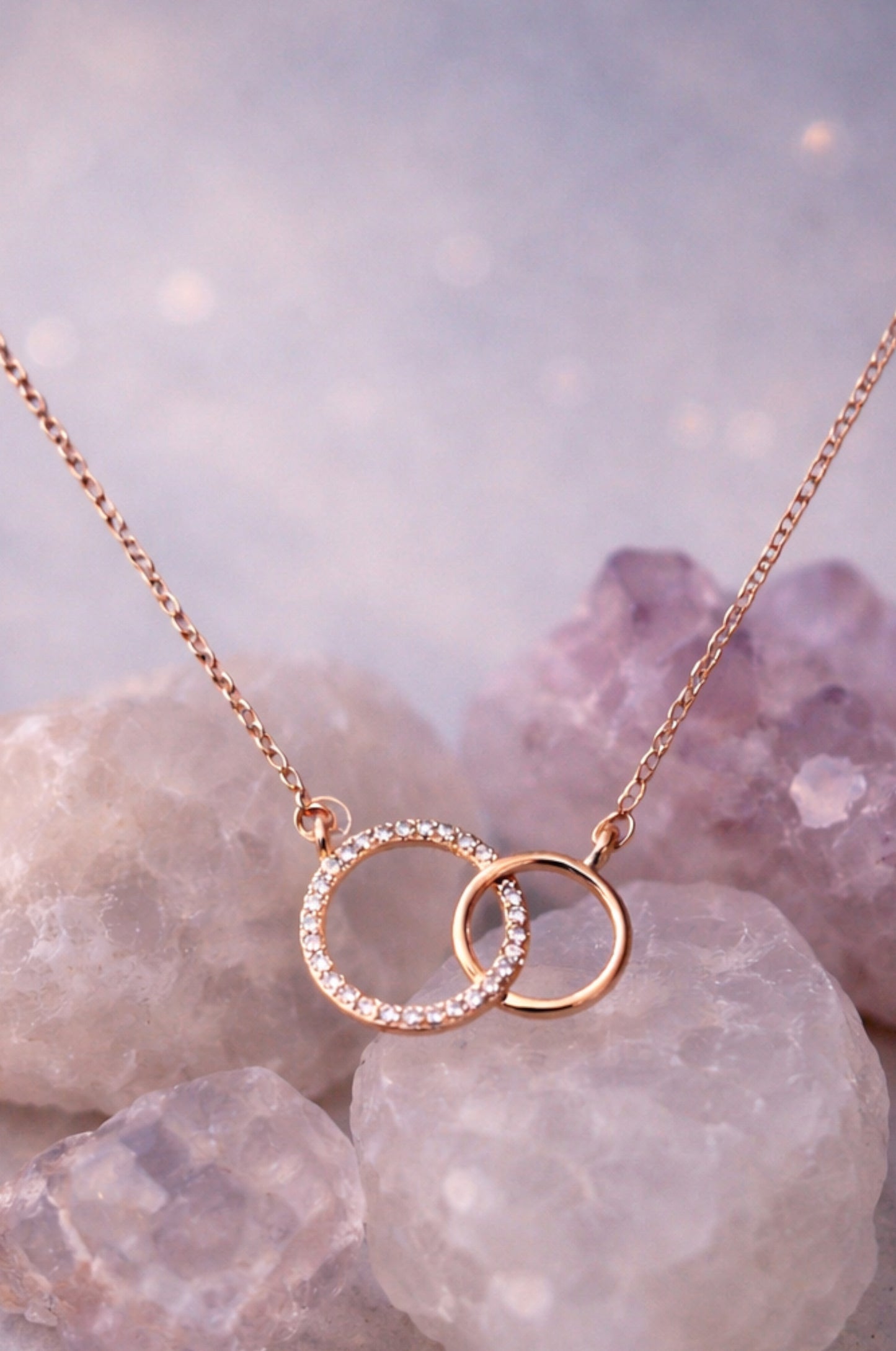 Collar doble círculo con zirconitas blancas corte diamante en Plata 925