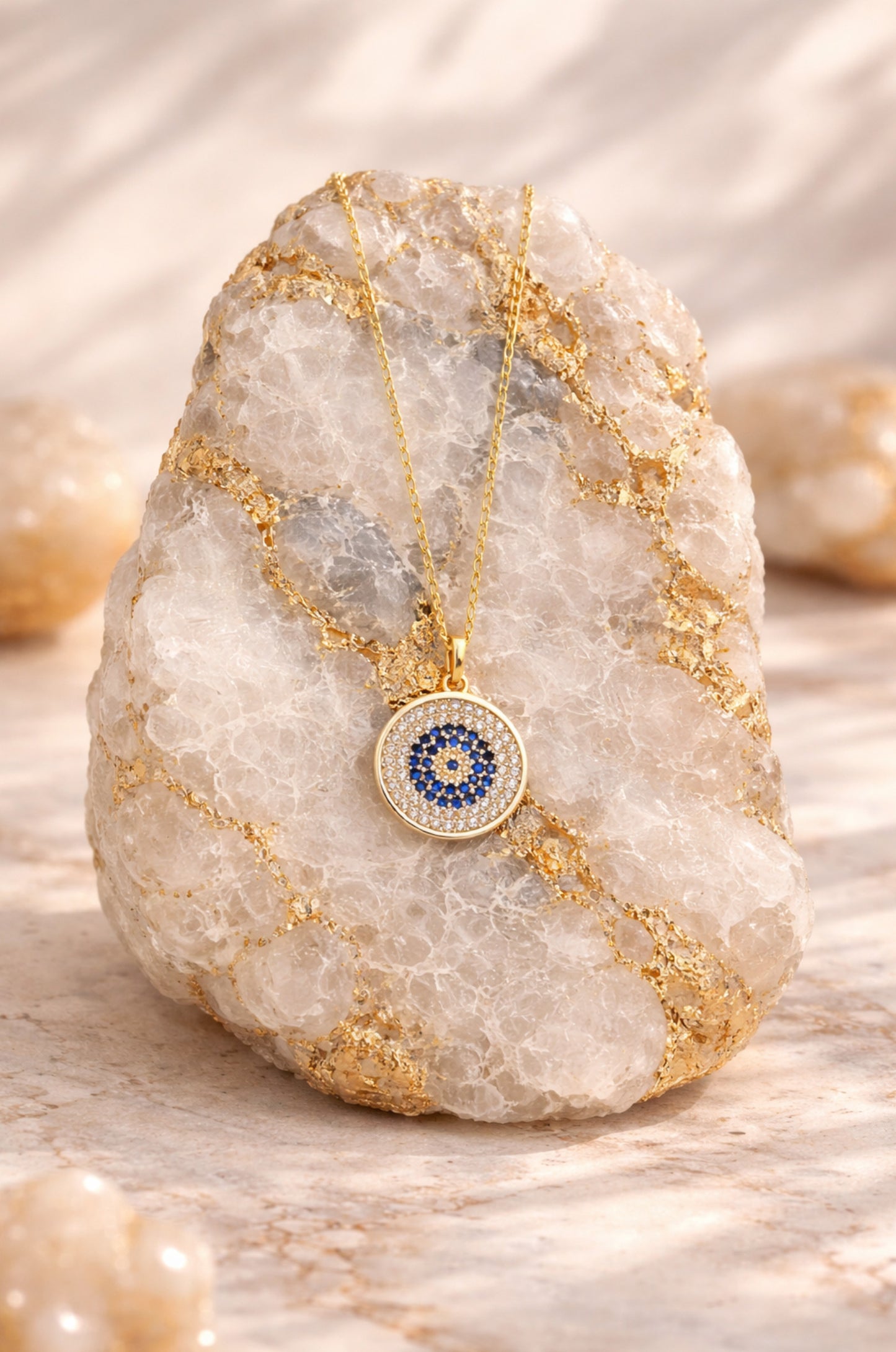 Collar Ojo Turco con Zirconita en Oro Amarillo y Oro Blanco 14k