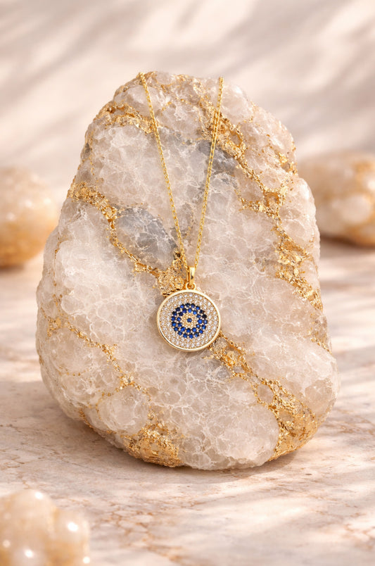 Collar Ojo Turco con Zirconita en Oro Amarillo y Oro Blanco 14k